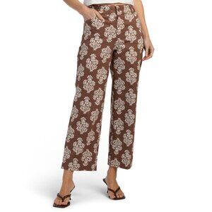 BAGATELLE COLLECTION Floral Motif Slant Pocket Cropped Pants